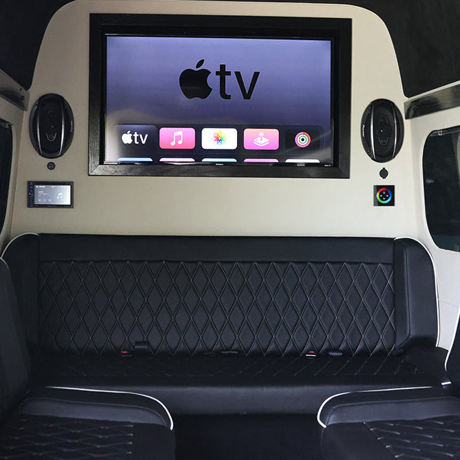 interior of luxury sprinter van limo in Austin Texas 